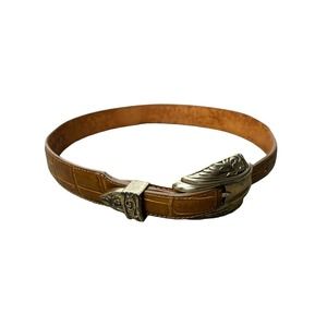 Onyx Women's Light Brown Leather Croc Belt Size 25 #18128